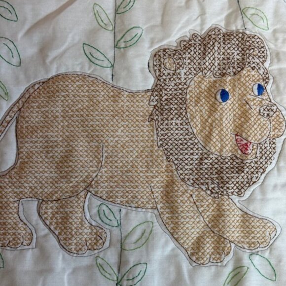 Homemae Baby Blanket Cross Stitch Elephant Giraffe Monkey Lion Frog 40"x61" - Picture 8 of 11